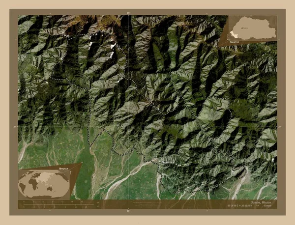 Samtse Distrito Butão Mapa Satélite Baixa Resolução Locais Nomes Das — Fotografia de Stock