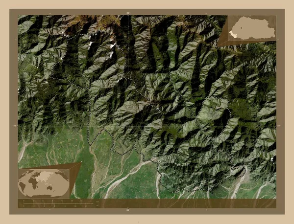 Samtse 不丹区 低分辨率卫星地图 角辅助位置图 — 图库照片
