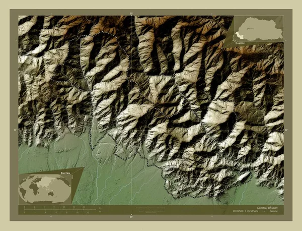 Samtse Περιφέρεια Μπουτάν Υψόμετρο Χάρτη Χρωματισμένο Στυλ Wiki Λίμνες Και — Φωτογραφία Αρχείου