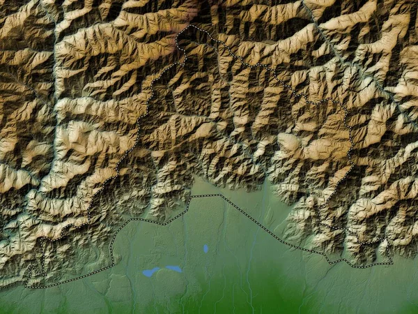 Sarpang Distretto Del Bhutan Mappa Elevazione Colorata Con Laghi Fiumi — Foto Stock