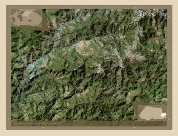 Trashigang Περιφέρεια Μπουτάν Υψηλής Ανάλυσης Δορυφορικός Χάρτης Γωνιακοί Χάρτες Βοηθητικής — Φωτογραφία Αρχείου