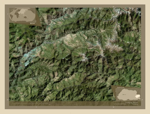 Trashigang Distrito Bután Mapa Satelital Alta Resolución Ubicaciones Nombres Las — Foto de Stock