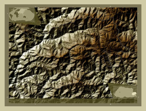 Trashigang District Bhutan Elevation Map Colored Wiki Style Lakes Rivers — Stock Photo, Image