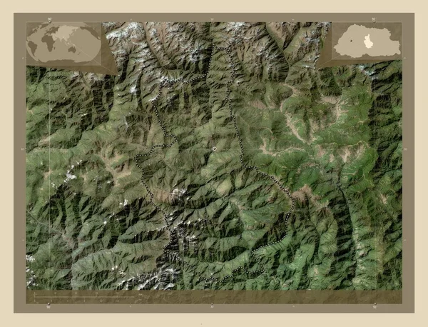 Trongsa Dzielnica Bhutanu Mapa Satelity Wysokiej Rozdzielczości Lokalizacje Dużych Miast — Zdjęcie stockowe