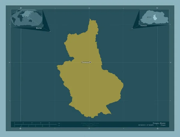 Trongsa Distretto Del Bhutan Forma Tinta Unita Località Nomi Delle — Foto Stock