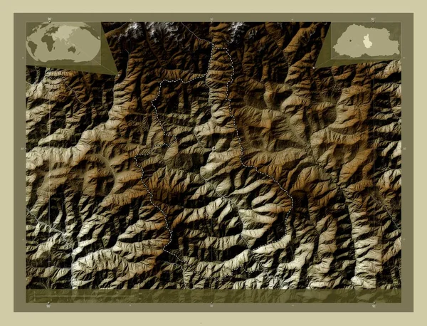 Trongsa District Bhutan Elevation Map Colored Wiki Style Lakes Rivers — Stock Photo, Image