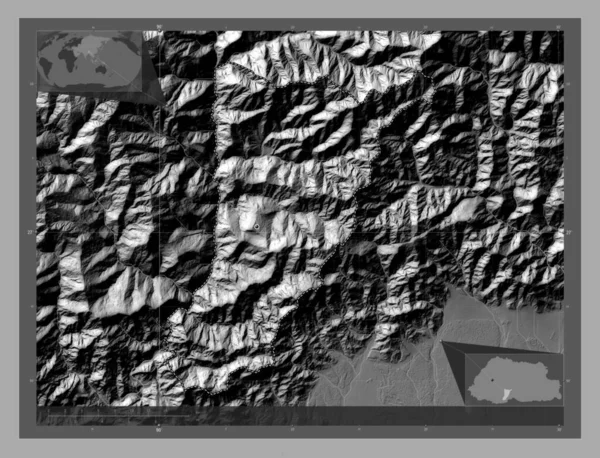 Цыран Район Бутана Карта Рельефа Билевела Озерами Реками Вспомогательные Карты — стоковое фото