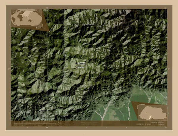 Tsirang Distrito Butão Mapa Satélite Baixa Resolução Locais Nomes Das — Fotografia de Stock