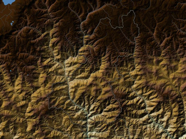 Wangduephodrang Dzielnica Bhutanu Kolorowa Mapa Wzniesień Jeziorami Rzekami — Zdjęcie stockowe