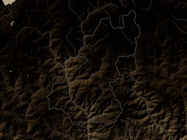 ブータンの郡Wangduephodrang 湖や川とセピアトーンで着色標高マップ — ストック写真