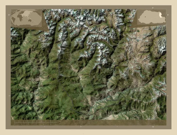 Yangtse Bezirk Von Bhutan Hochauflösende Satellitenkarte Standorte Der Wichtigsten Städte — Stockfoto