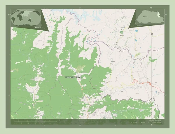 Yangtse District Bhutan Open Plattegrond Locaties Namen Van Grote Steden — Stockfoto