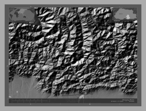 Чемганг Район Бутану Білевелівська Карта Висот Озерами Річками Місця Розташування — стокове фото