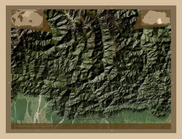 Zhemgang Distrito Bután Mapa Satelital Baja Resolución Mapas Ubicación Auxiliares —  Fotos de Stock