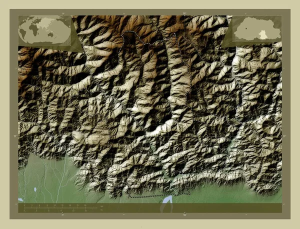 Zhemgang District Bhutan Hoogtekaart Gekleurd Wiki Stijl Met Meren Rivieren — Stockfoto