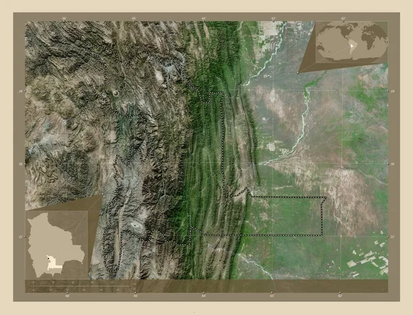 ボリビアのチュキサカ県 高解像度衛星地図 コーナー補助位置図 — ストック写真