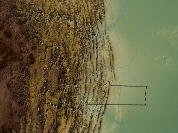 Chuquisaca Dipartimento Della Bolivia Mappa Elevazione Colorata Con Laghi Fiumi — Foto Stock