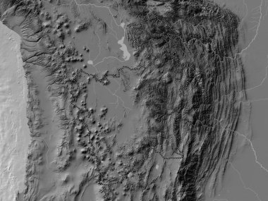 Potosi, Bolivya Bölümü. Gölleri ve nehirleri olan çift seviyeli yükseklik haritası