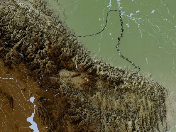 Кочабамба Департамент Боливии Карта Высот Окрашенная Вики Стиле Озерами Реками — стоковое фото