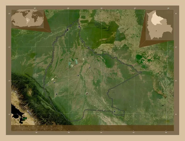 Beni Oddělení Bolívie Satelitní Mapa Nízkým Rozlišením Umístění Velkých Měst — Stock fotografie