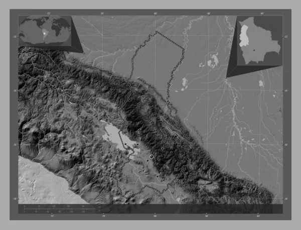 Paz Departamento Bolivia Mapa Elevación Bilevel Con Lagos Ríos Ubicaciones —  Fotos de Stock