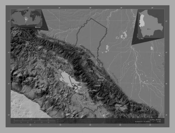 Paz Dipartimento Della Bolivia Mappa Dell Elevazione Bilivello Con Laghi — Foto Stock