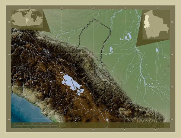 Paz Oddělení Bolívie Zdvihová Mapa Zbarvená Stylu Wiki Jezery Řekami — Stock fotografie
