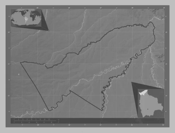 Pando Departamento Bolivia Mapa Elevación Escala Grises Con Lagos Ríos —  Fotos de Stock