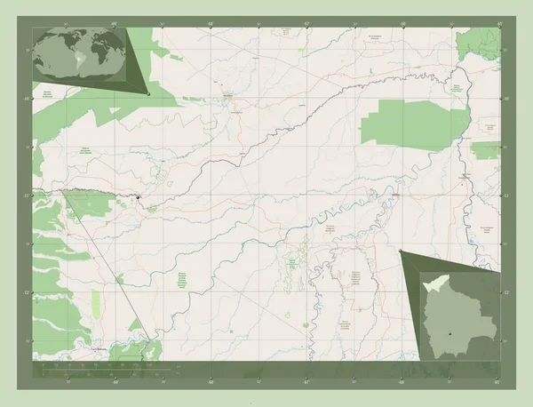 Pando Bolivya Departmanı Açık Sokak Haritası Köşedeki Yedek Konum Haritaları — Stok fotoğraf