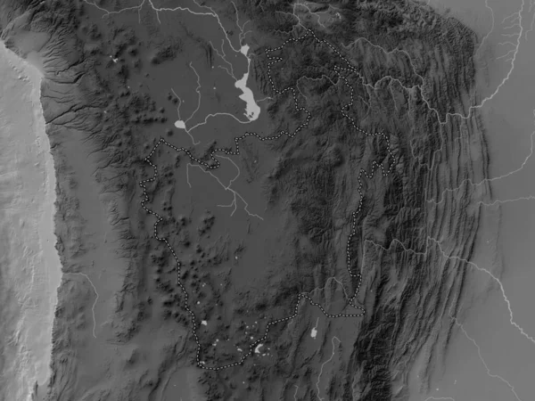 Potosí Departamento Bolivia Mapa Elevación Escala Grises Con Lagos Ríos —  Fotos de Stock