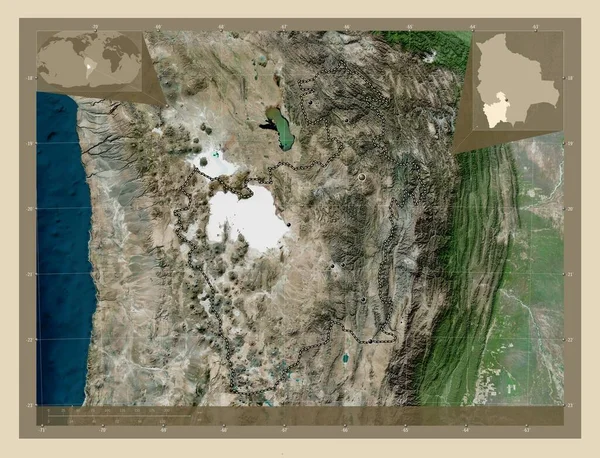 玻利维亚省波托西 高分辨率卫星地图 该区域主要城市的所在地点 角辅助位置图 — 图库照片