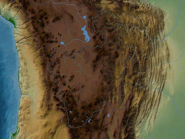 Потоси Департамент Боливии Цветная Карта Высот Озерами Реками — стоковое фото