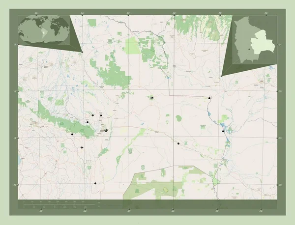 Santa Cruz Departament Boliwii Otwórz Mapę Ulic Lokalizacje Dużych Miast — Zdjęcie stockowe