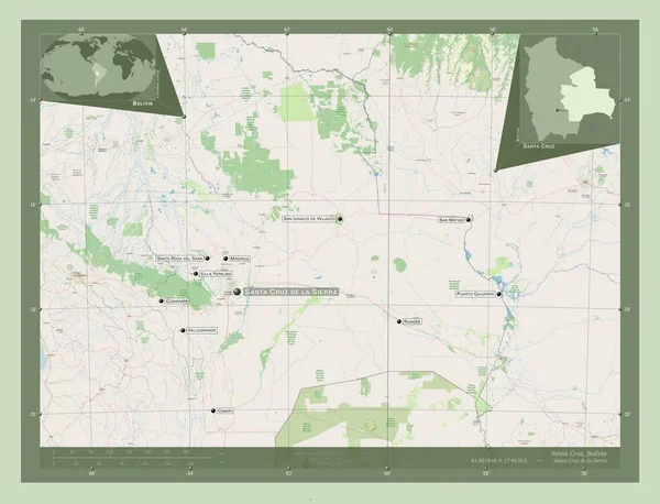 Santa Cruz Departament Boliwii Otwórz Mapę Ulic Lokalizacje Nazwy Głównych — Zdjęcie stockowe