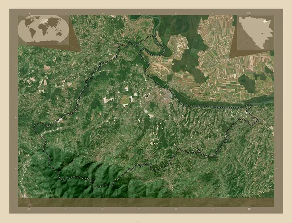 Brcko Distriktet Bosnien Och Hercegovina Högupplöst Satellitkarta Hjälpkartor För Hörnen — Stockfoto