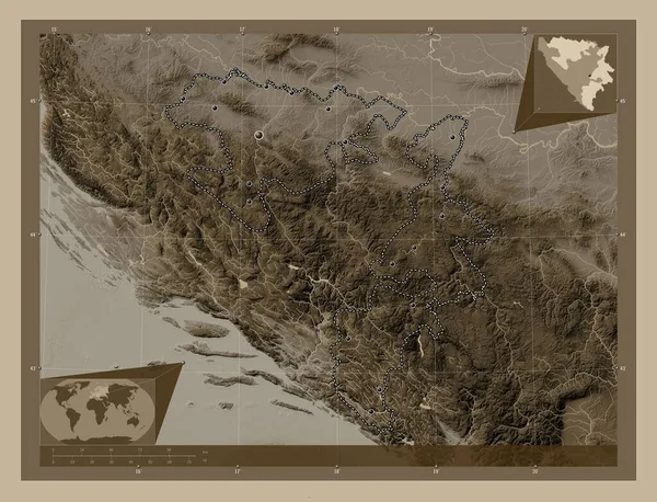 Repuplika Srpska Entidad Bosnia Herzegovina Mapa Elevación Coloreado Tonos Sepia —  Fotos de Stock