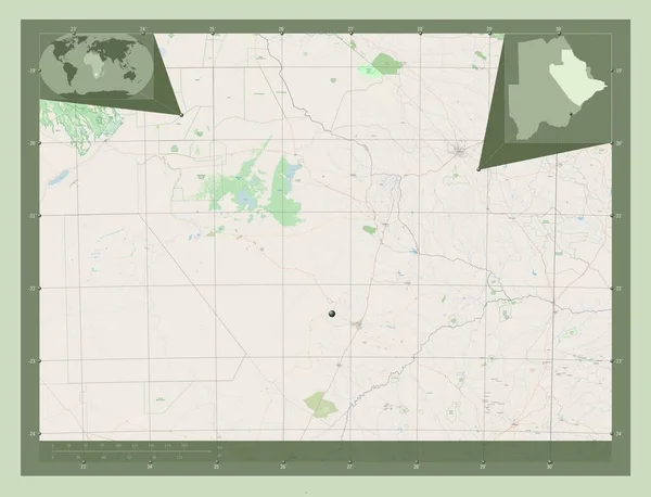 Centrala Dzielnica Botswany Otwórz Mapę Ulic Pomocnicze Mapy Położenia Narożnika — Zdjęcie stockowe