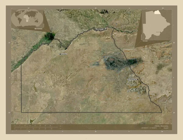 Chobe Distrito Botswana Mapa Satelital Alta Resolución Ubicaciones Nombres Las —  Fotos de Stock