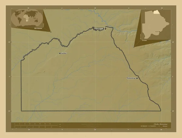 Чобе Район Ботсвани Кольорові Карти Висот Озерами Річками Місця Розташування — стокове фото