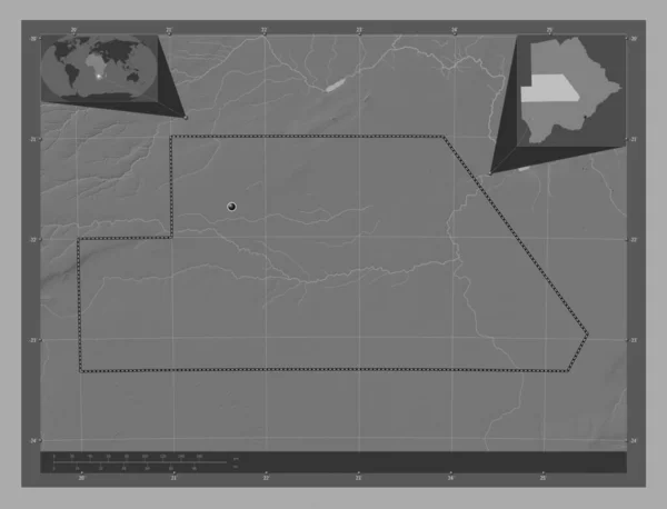 Ghanzi Distrito Botswana Mapa Elevación Bilevel Con Lagos Ríos Mapas — Foto de Stock