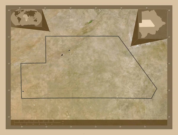 ボツワナ共和国のガンジ県 低解像度衛星地図 地域の主要都市の場所 コーナー補助位置図 — ストック写真
