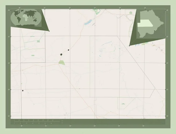 ボツワナ共和国のガンジ県 ストリートマップを開く 地域の主要都市の場所 コーナー補助位置図 — ストック写真