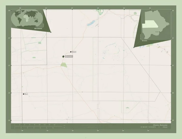 Ghanzi District Botswana Ouvrir Carte Routière Emplacements Noms Des Grandes — Photo