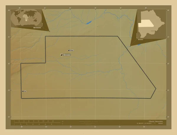Ганзі Район Ботсвани Кольорові Карти Висот Озерами Річками Місця Розташування — стокове фото