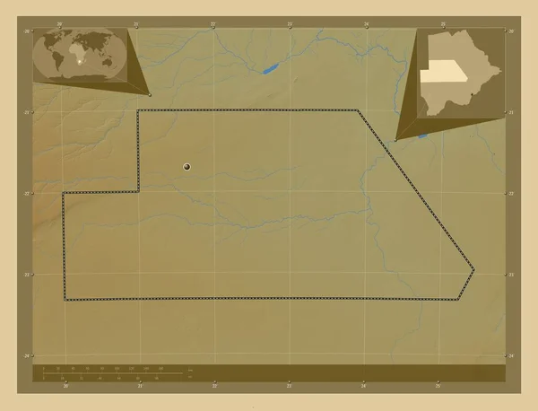 Ghanzi District Botswana Colored Elevation Map Lakes Rivers Corner Auxiliary — Stock Photo, Image