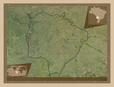 Mato Grosso do Sul, Brezilya eyaleti. Düşük çözünürlüklü uydu. Köşedeki yedek konum haritaları
