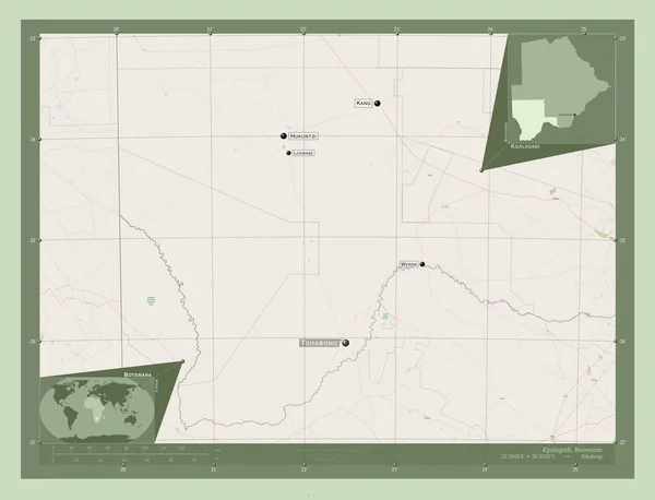 Kgalagadi Distrito Botswana Abrir Mapa Rua Locais Nomes Das Principais — Fotografia de Stock