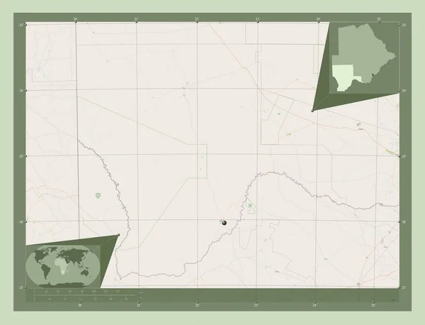 Kgalagadi Περιφέρεια Μποτσουάνα Χάρτης Του Δρόμου Γωνιακοί Χάρτες Βοηθητικής Θέσης — Φωτογραφία Αρχείου