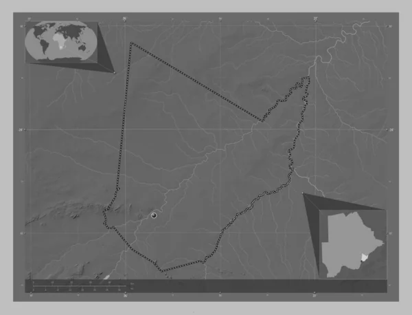 Kgatleng District Botswana Grayscale Hoogte Kaart Met Meren Rivieren Hulplocatiekaarten — Stockfoto
