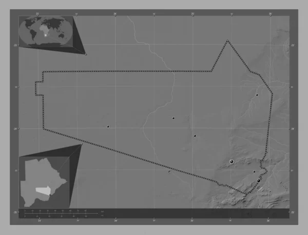 Kweneng Distrito Botswana Mapa Elevación Bilevel Con Lagos Ríos Ubicaciones —  Fotos de Stock